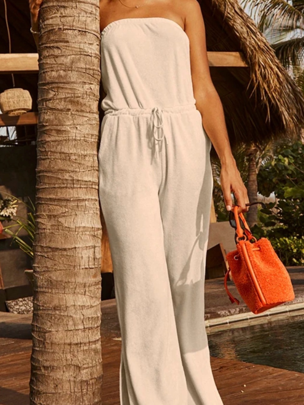 Beyond Yoga Cream Strapless Wide-Leg Jumpsuit
